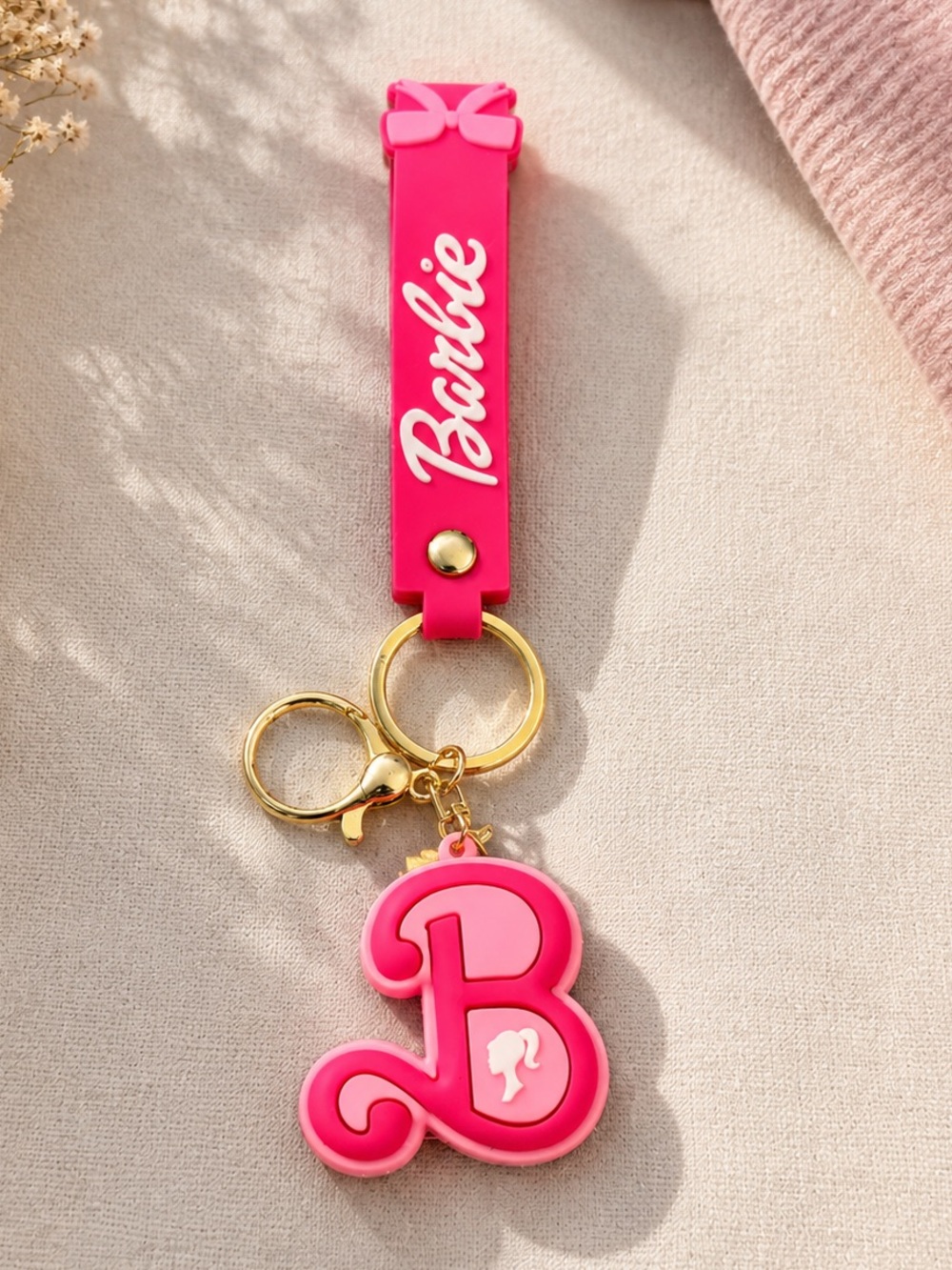 Barbie Hot Pink Silicone Key & Card Holder with Gold Hardware